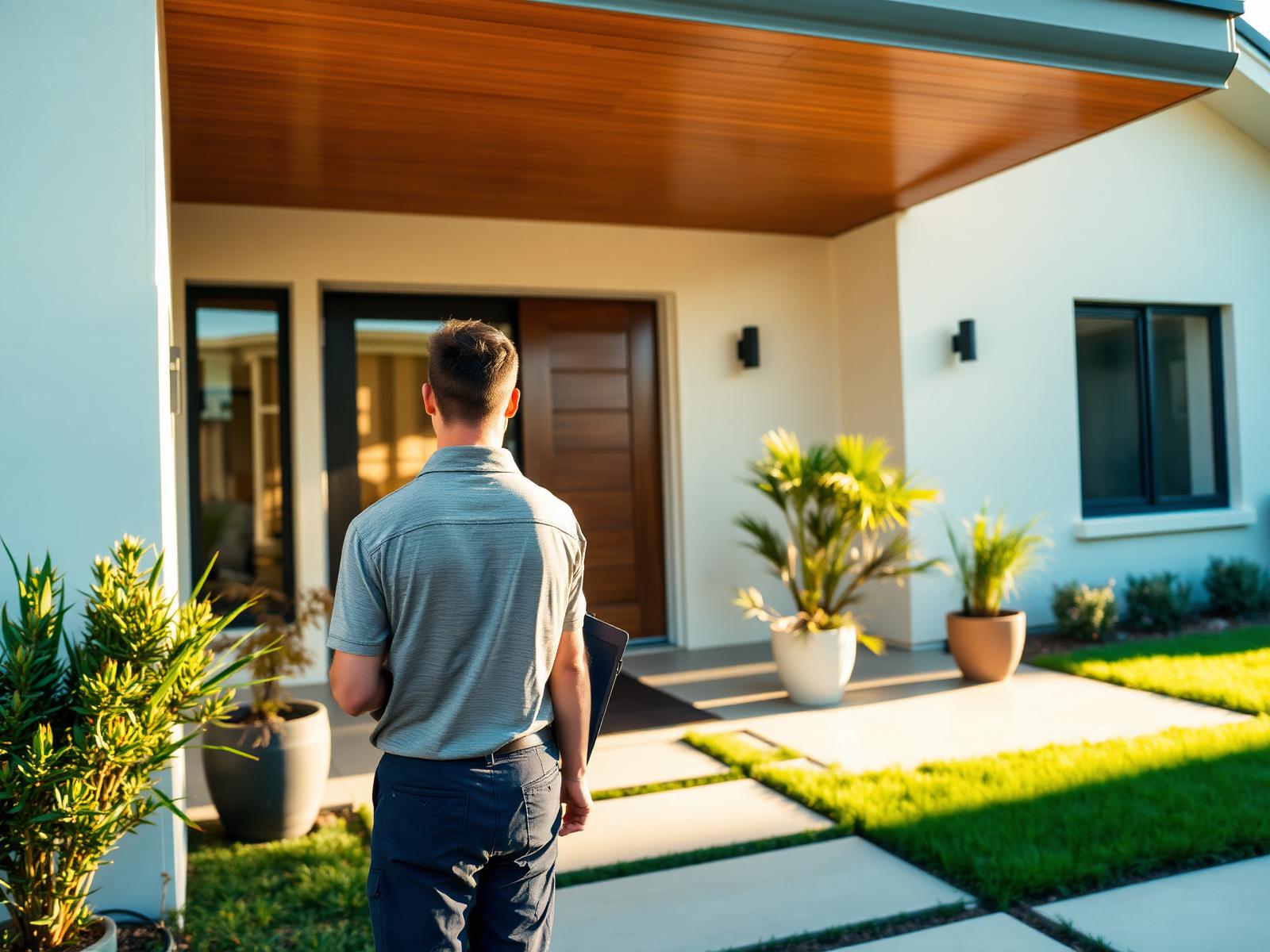 Property Care Plan technician inspecting a modern rental home